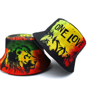 Dwustronna czapka bucket hat – Rasta Lion / One Love